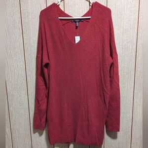 White House Black Market Ribbed Long Sleeve Tunic XL Red NEW